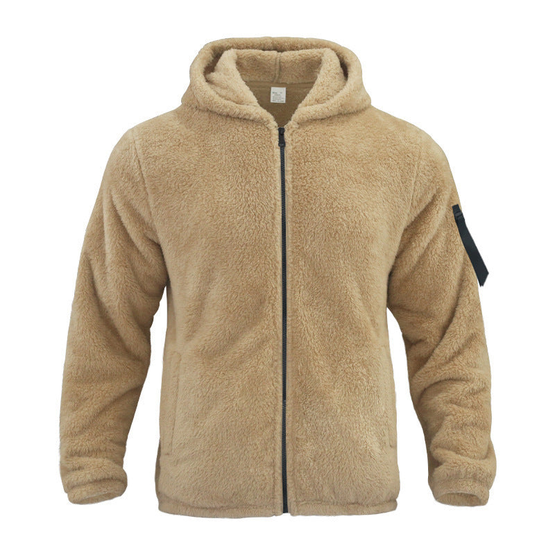 Chaqueta con capucha de felpa para hombre, otoño e invierno, forro polar de doble cara, abrigo cálido con cremallera, chaqueta informal holgada, ropa para exteriores