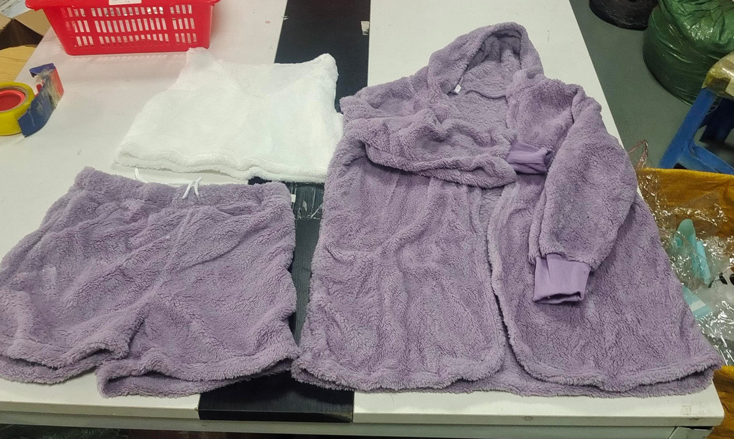 Conjunto de pijama de 3 piezas para mujer con camiseta sin mangas corta de manga larga y pantalones cortos con cordón