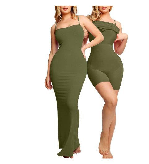 Vestido moldeador para mujer, mono, corsé para realzar la abdominoplastia, entrepierna abierta, liguero, falda larga ajustada, almohadilla para el pecho, body, vestido