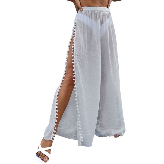 Women Beach Pants Cover Ups Swimwears Sided High Slit Snowfl