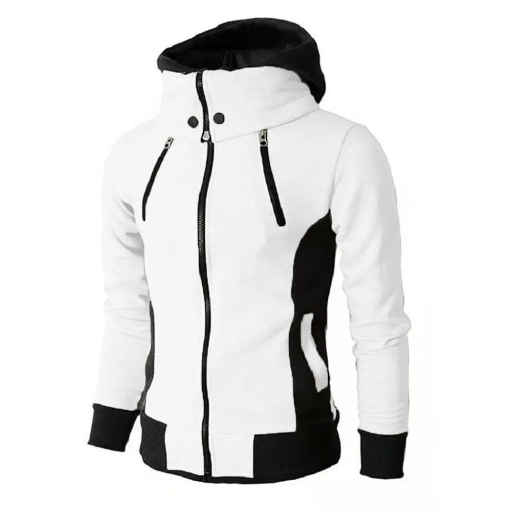 Chaqueta con capucha y cremallera para hombre, cárdigan deportivo falso de dos piezas, chaqueta tipo sudadera informal ajustada 