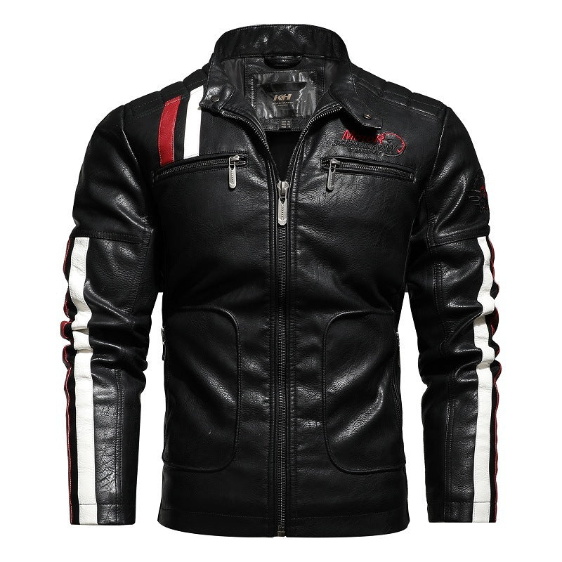 Chaquetas de cuero para hombre con cuello alto para motocicleta